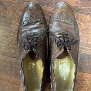 Salvatore Ferragamo Oxford Brown Oxblood Wingtip Brogue Dress Shoes